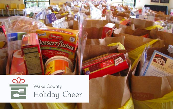 Picture of food filled paper bags for the holiday season.